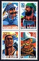American Folk Heroes Mint Block of 4 Stamps United States, 1996